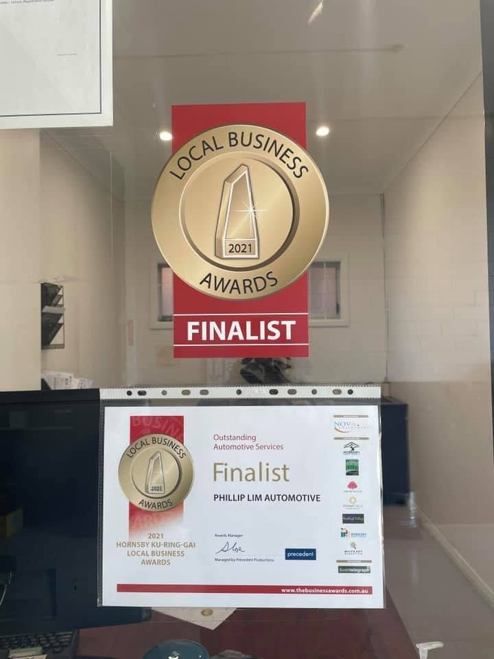 2021 Hornsby Ku-ring-gai Local Business Awards finalist certificate for Phillip Lim Automotive